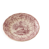Large vintage shallow dish Lunéville KG – French earthenware, purple country decor – 30 cm
