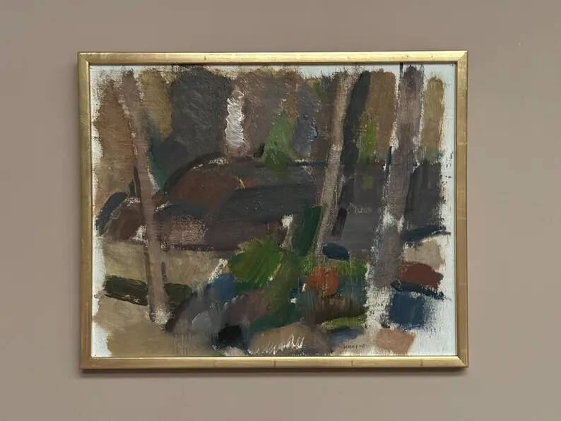 Swedish Oil on Panel“Composition” by Nils Folke Knafve –Vintage & Framed