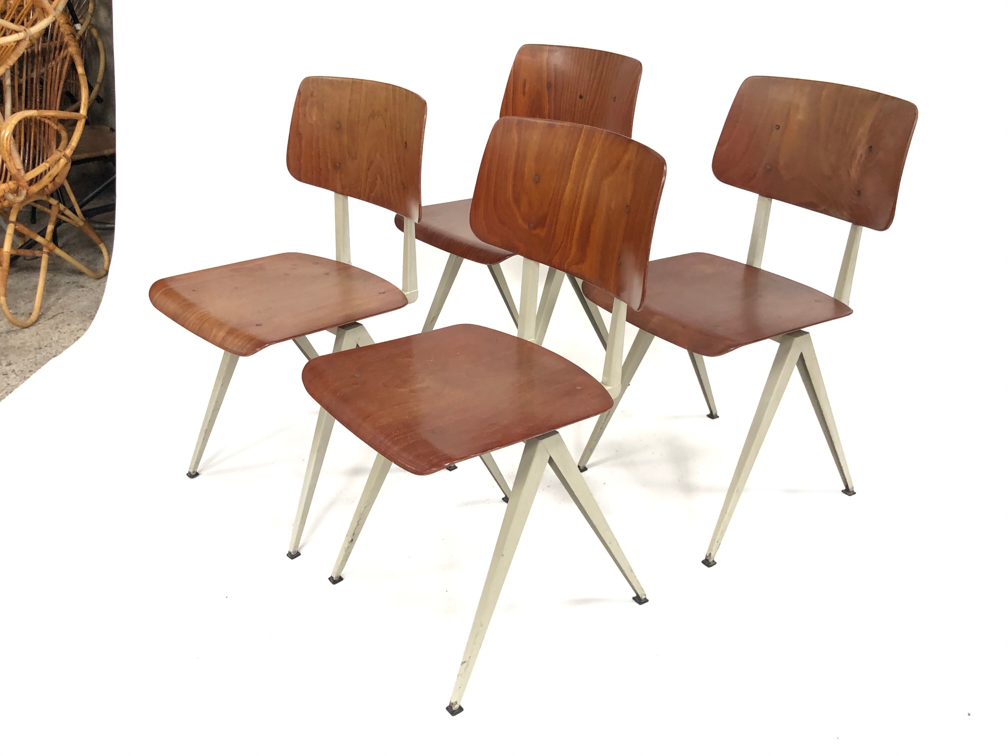 Lot of 4 vintage school chairs Galvanitas S16 Netherlands