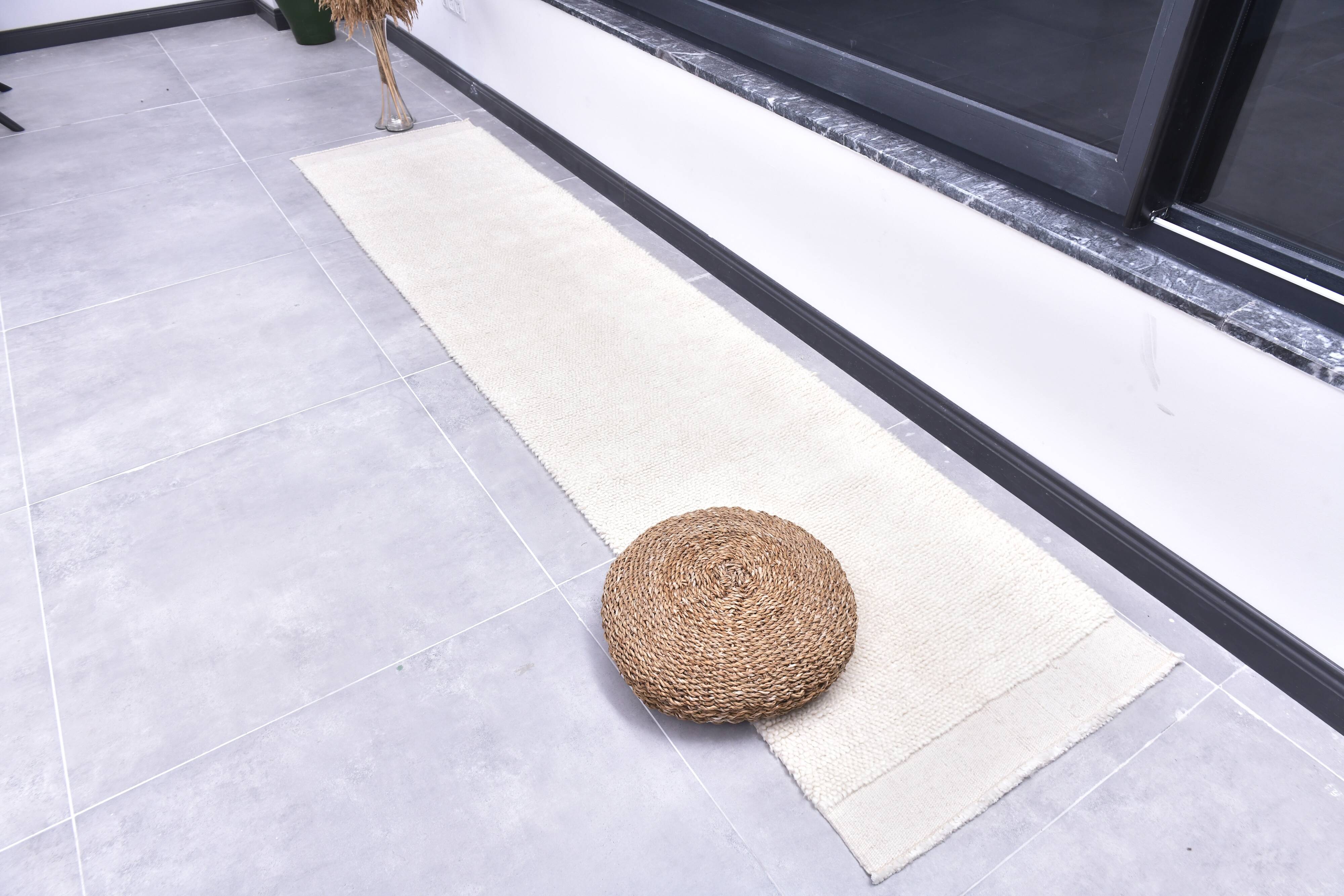 2x10 Neutral White Wool Moroccan Runner Rug, 67x301Cm