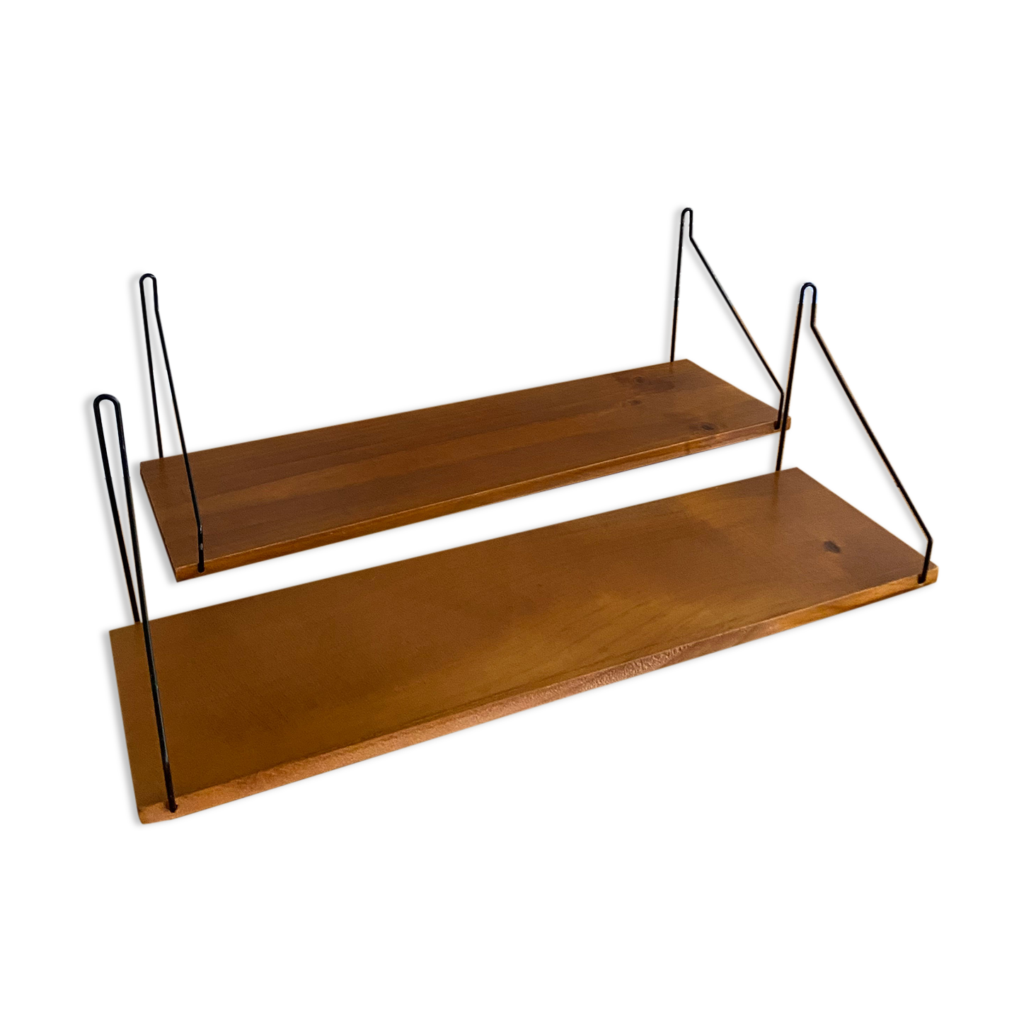 Pair shelves string wood vintage midcentury