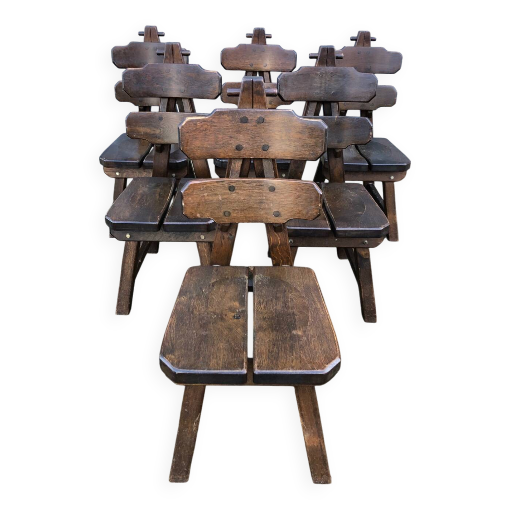 6 brutalist chairs in solid oak