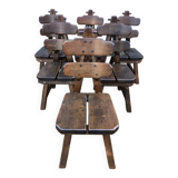 6 brutalist chairs in solid oak