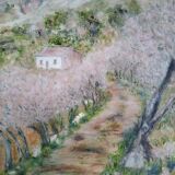 Impressionist oil on panel, spring landscape, signed, framed