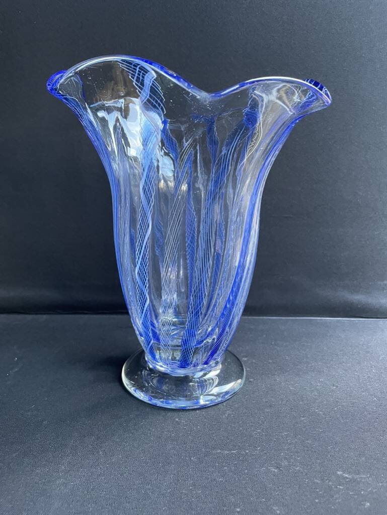 Large blue glass vase with inclusions – Murano art glassware