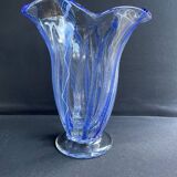 Large blue glass vase with inclusions – Murano art glassware