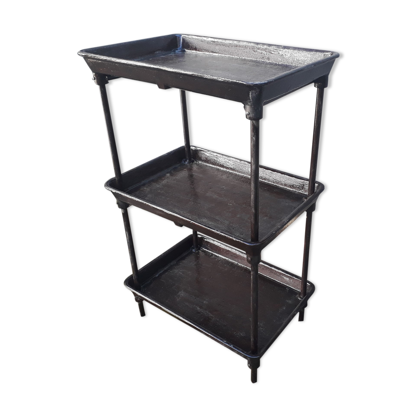 Industrial steel cast iron workshop trolley, 1900