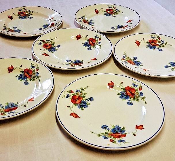 6 flat plates from Salins les Bains, "Poppies" pattern, in very good condition