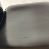 Post modern Memphis high back black leather stitched organic dining chairs, set of 6. Italy, 1980s