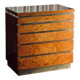Lacquered elm burl chest of drawers by Jean Claude Mahey, 1970s.