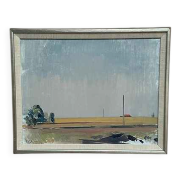 Huile sur panneau suédoise du milieu du siècle – « Paysage » par artiste inconnu