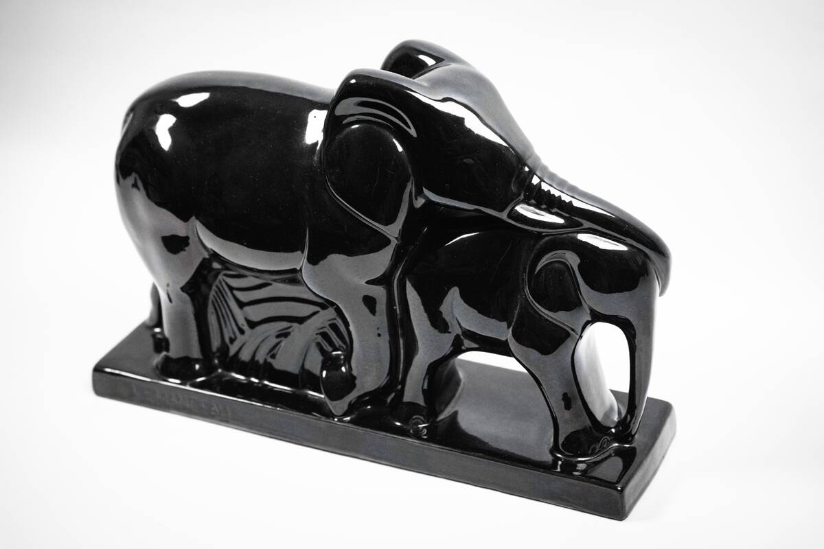 Charles lemanceau, saint-clément earthenware factory - elephant and baby elephant