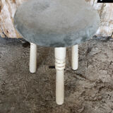 White Wood Tripod Milking Stool + Vintage Blue Gray Velvet Seat #A292