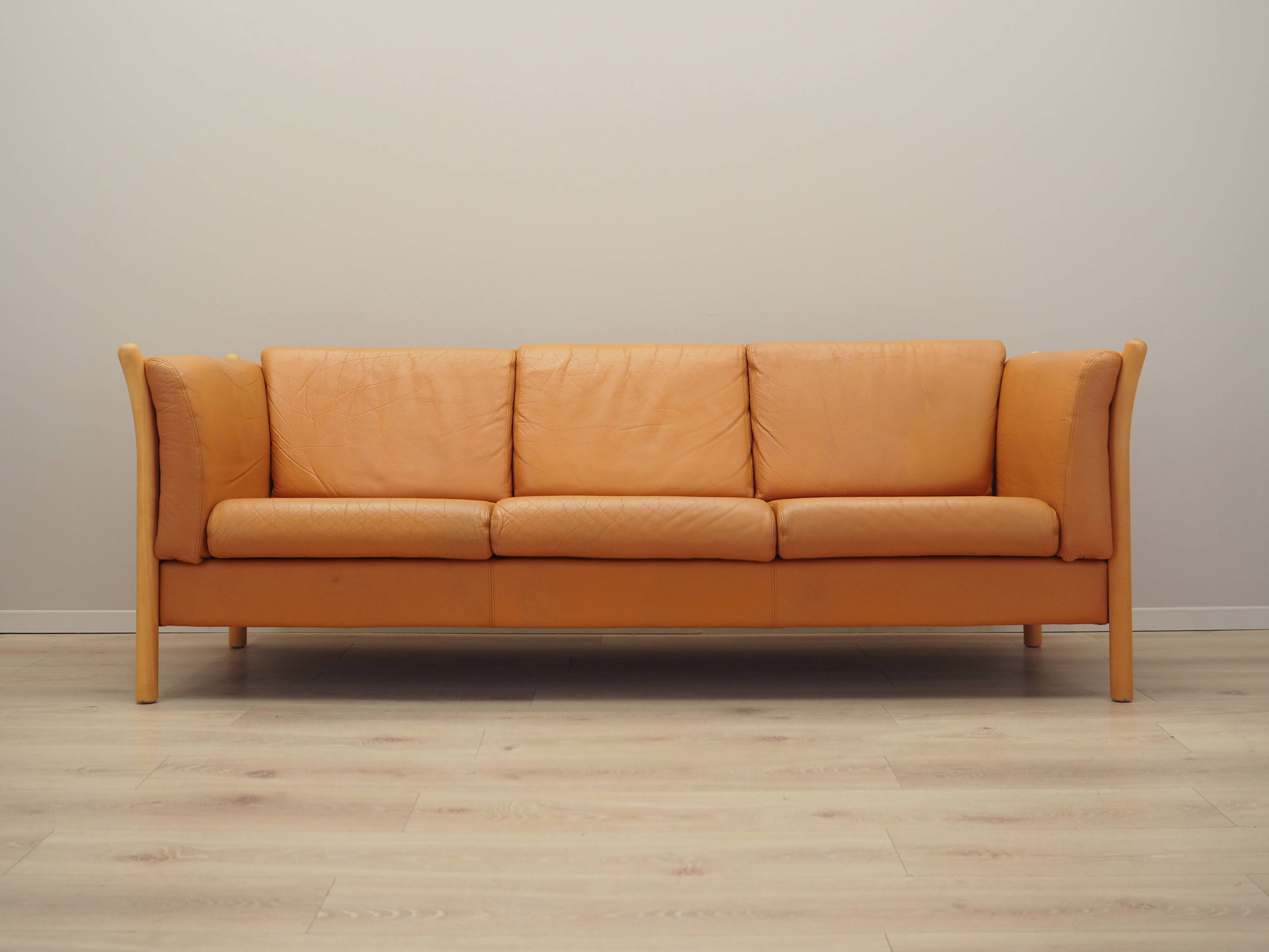 Orange leather sofa, Danish design, 1970s, production: Denmark