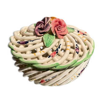 Spanish candy box in openwork earthenware with floral decoration Spain