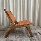 Pair of leather and walnut armchairs