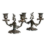 antique candlesticks set of 2 metal patina
