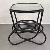 Black rattan and glass coffee table