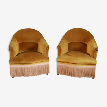 Pair of 1950 gold velvet toad chairs