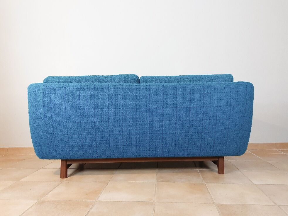 Norwegian living room set in blue fabric, vintage scandinavian 1960s