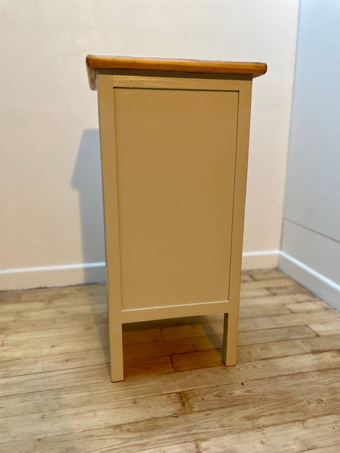 Beige and pale pink revamped 4-drawer bedside table