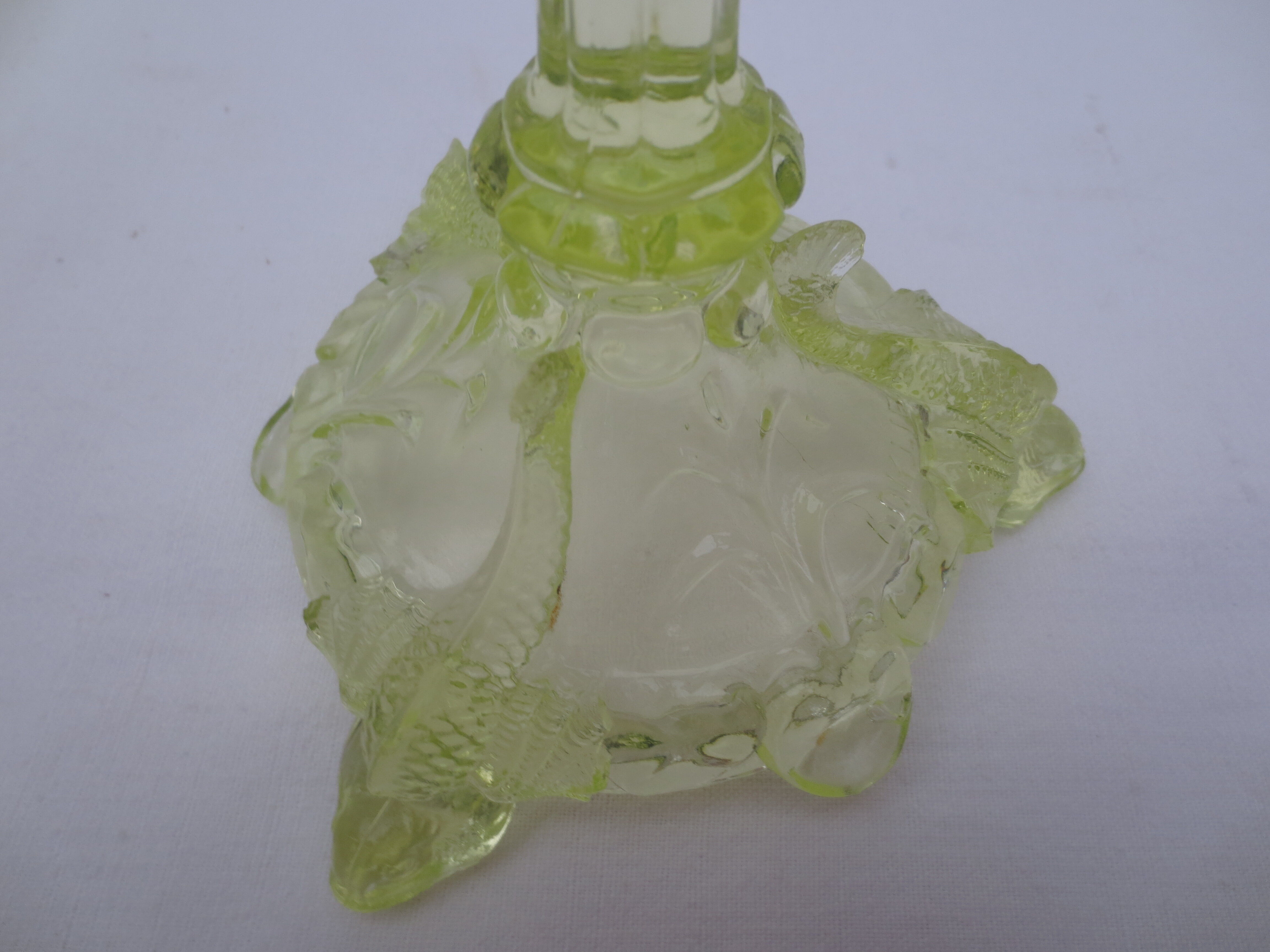 pair of old anise-green glass candlesticks