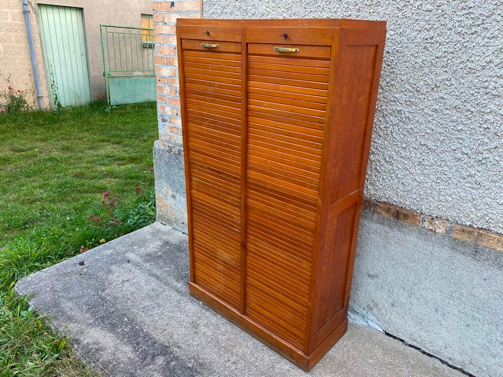 Storage craft cabinet with double oak curtains 1950