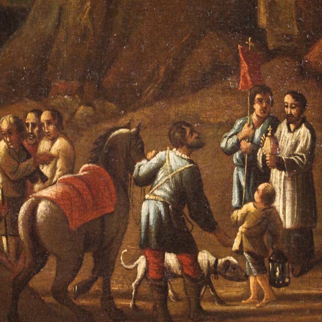 Italian painting landscape with wayfarers from the 18th century