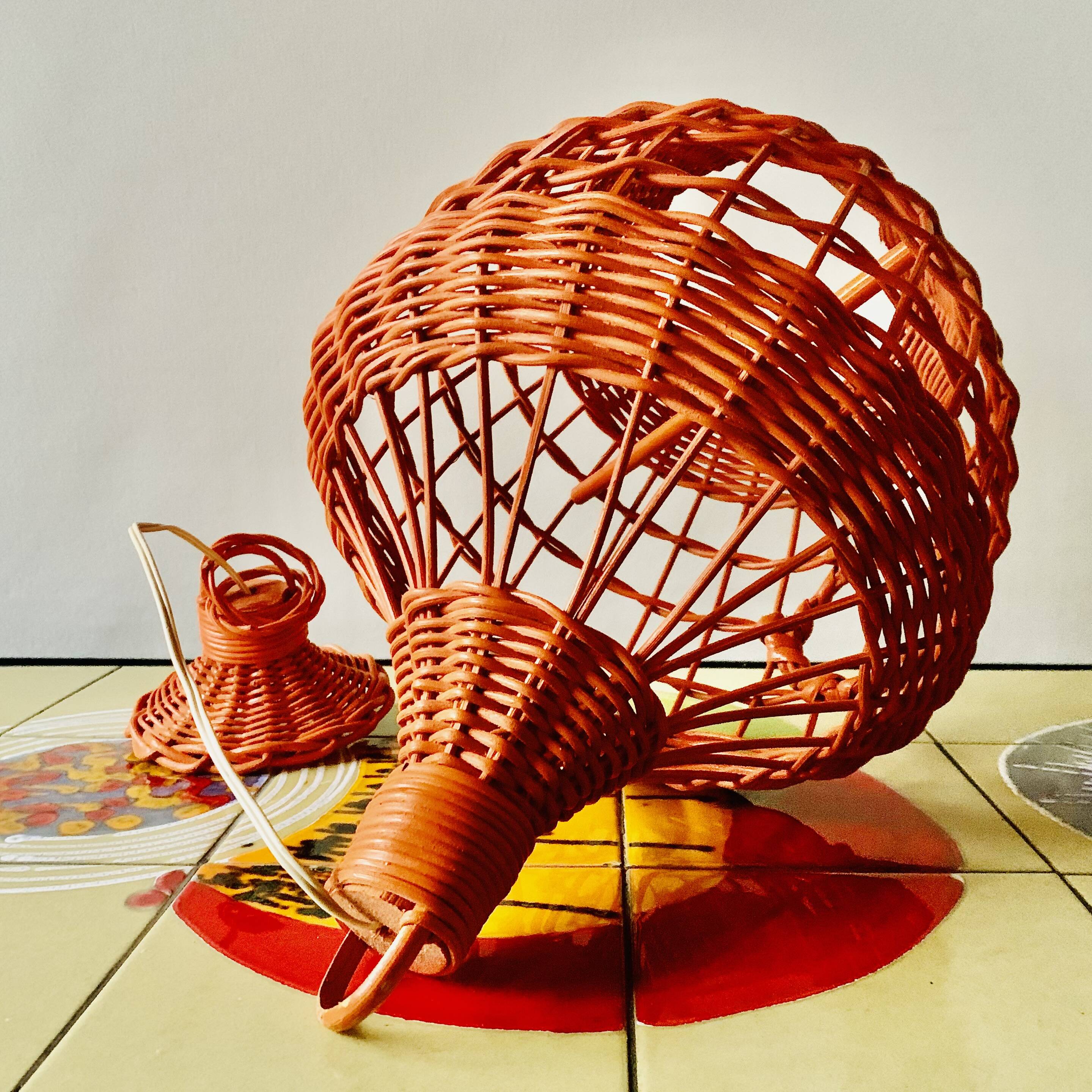 Vintage orange wicker pendant light - bird cage