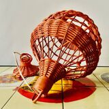 Vintage orange wicker pendant light - bird cage