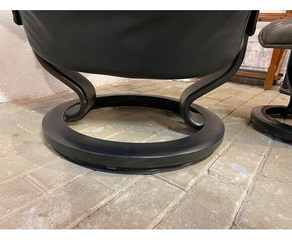 Armchair relaxation leather & footrest Stressless model Ekornes vintage 1980
