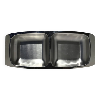 Double hollow brushed stainless steel dish