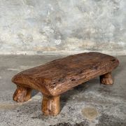 Small stool, footrest in organic blond teak monoxyle wabi-sabi L31