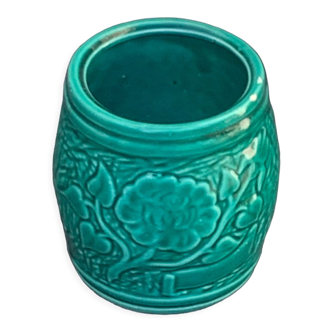 Green glazed ceramic slip pot noblaceram limoges