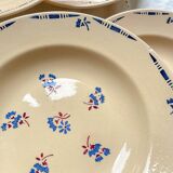6 vintage K&G Luneville "Flore" porcelain soup plates, 1950s, small blue flowers