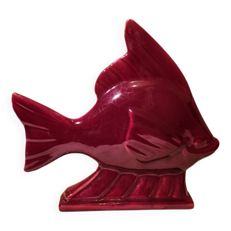 Poisson rouge céramique craquelé Art Deco Saint Clément