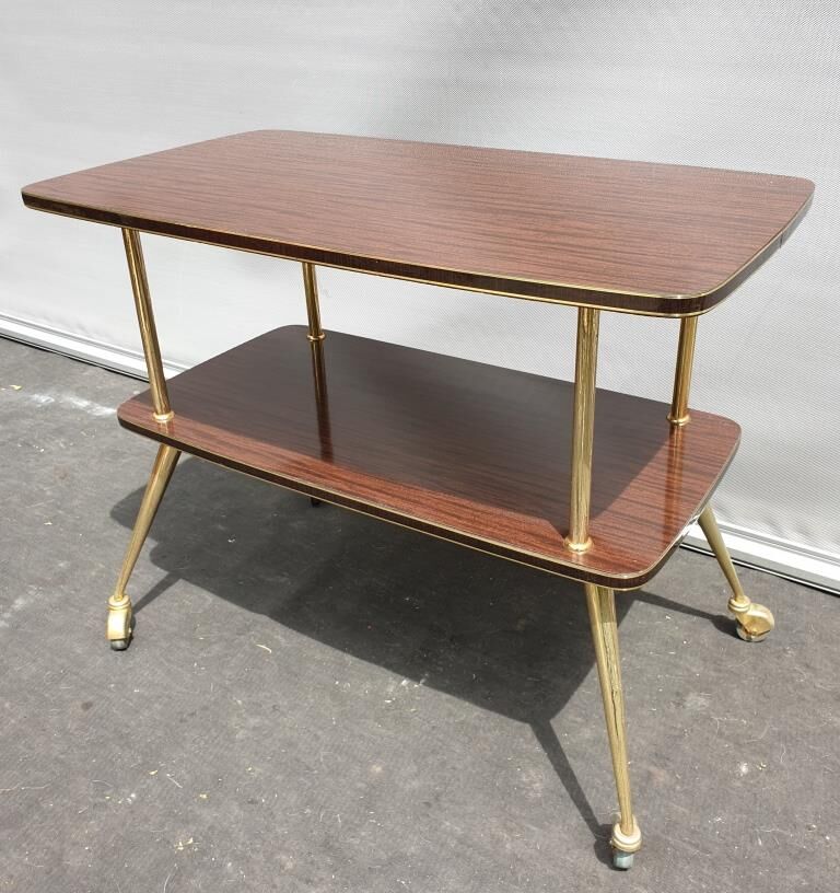 Rolling service 1960 two trays Formica mahogany