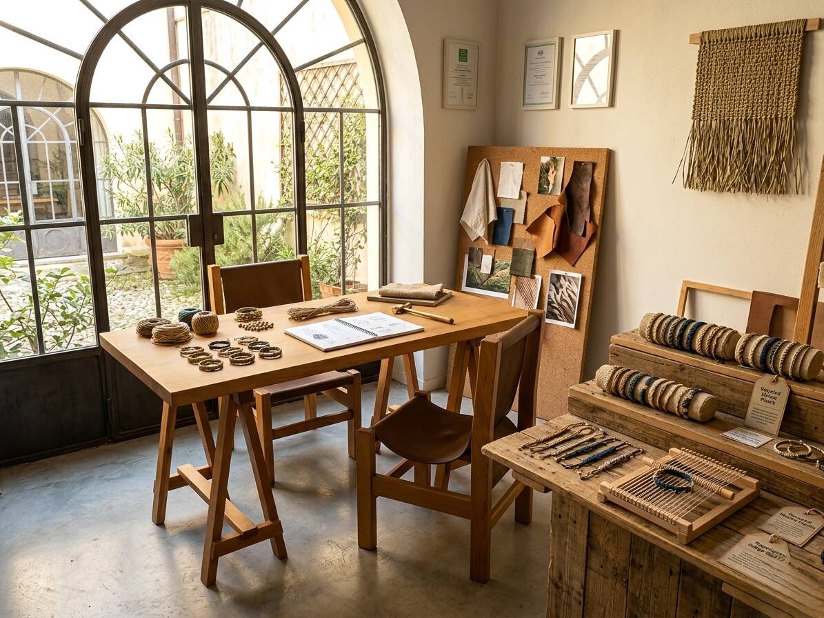Bureau en hêtre massif avec chaises en cuir, Italie 1970