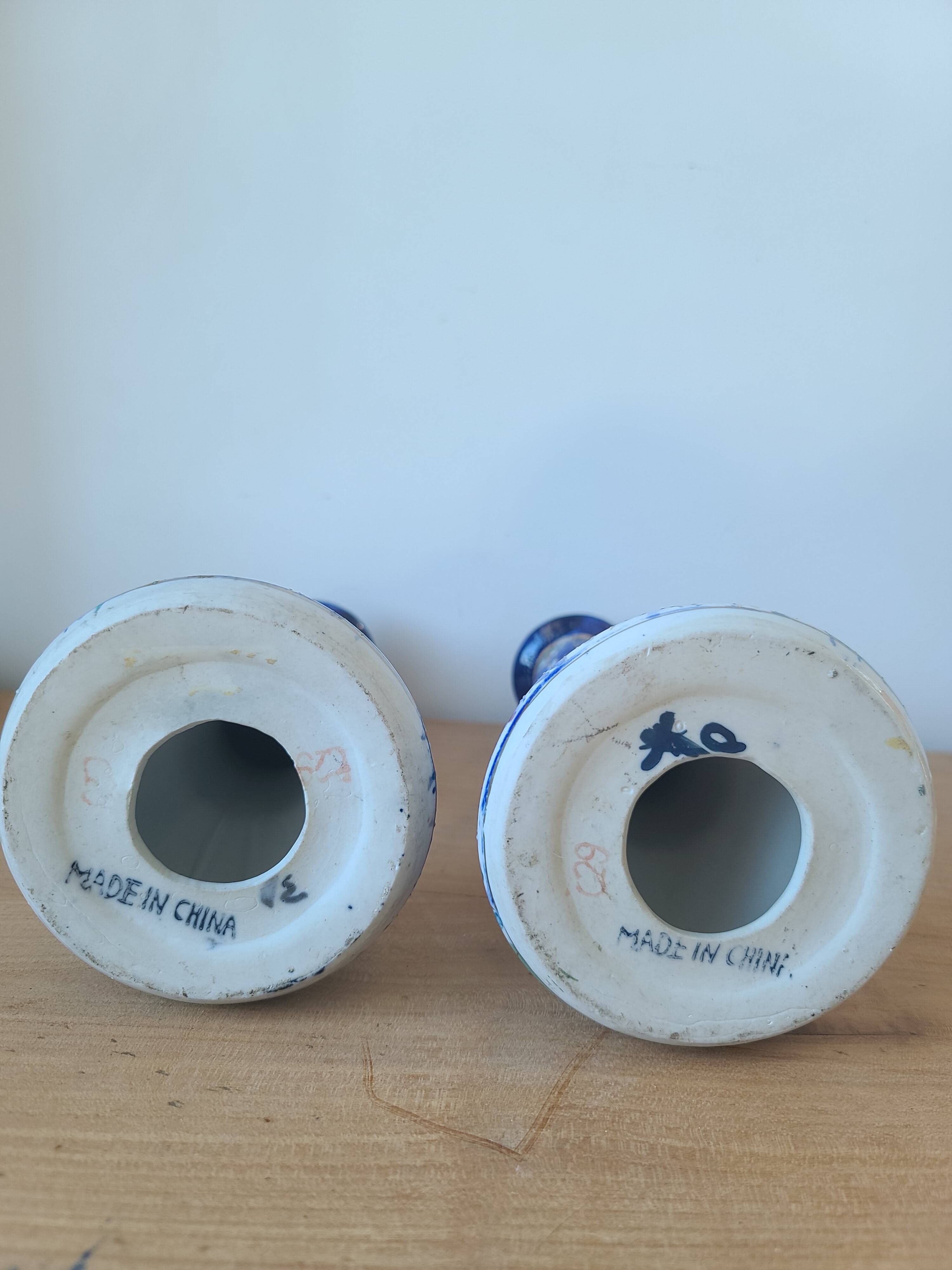 Vintage-style blue and gold floral ceramic candlesticks CHMR