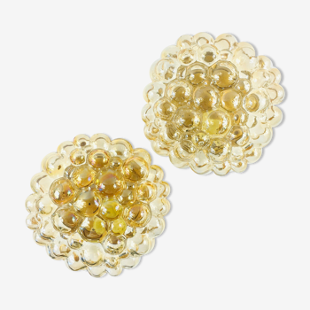 Pair of Amber Bubble Glass Ceiling Lights by Helena Tynell for Limburg, Germany, 1960s