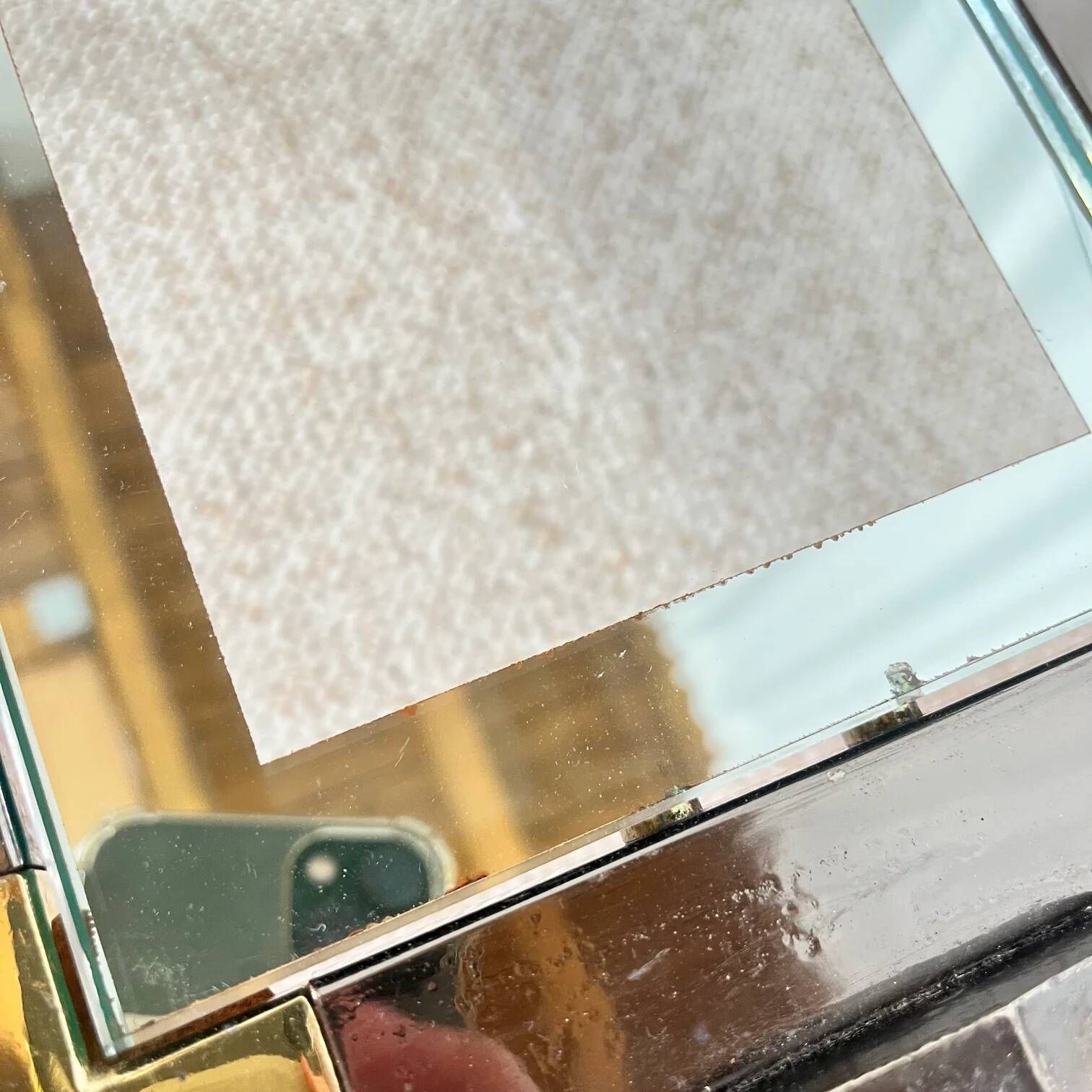 Vintage Italian coffee table in glass, chrome and brass metal, Hollywood Regency style, 1970s.