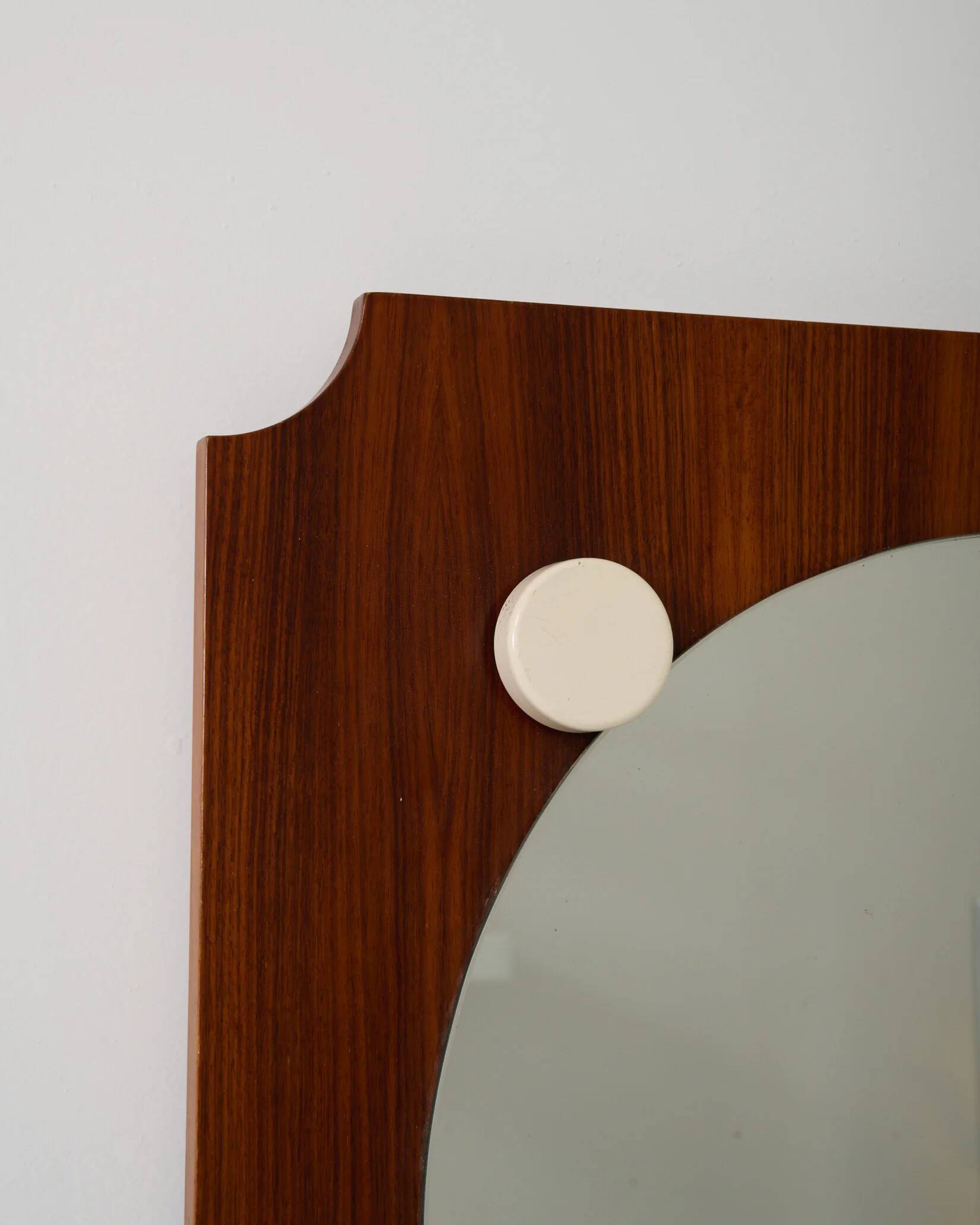 Miroir rond sur structure en teck, 1970