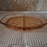 Serving dish with 2 pink glass compartments