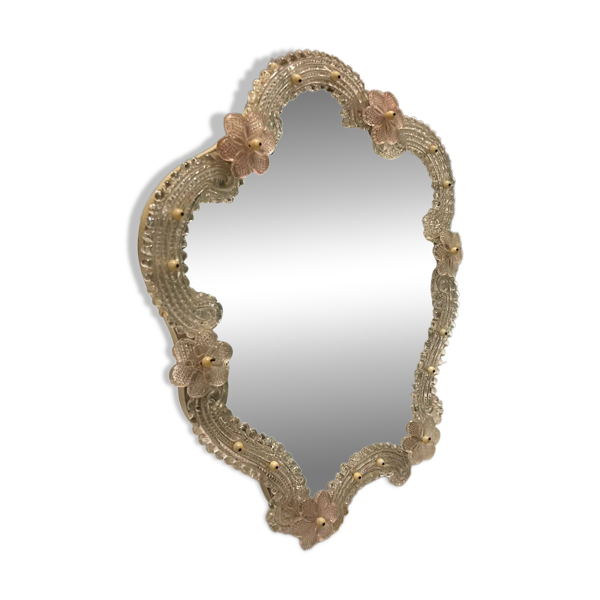 Miroir de table vénitien rose en verre de Murano, années 1960