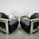 Pair of Timothy Oulton Aviator Leather and Steel Armchairs 1990s