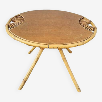 Table basse ronde en rotin 1960