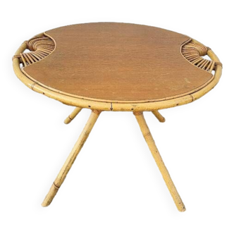 Table basse ronde en rotin 1960