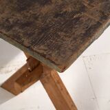 Antique solid wood table with green patina (c.1920)
