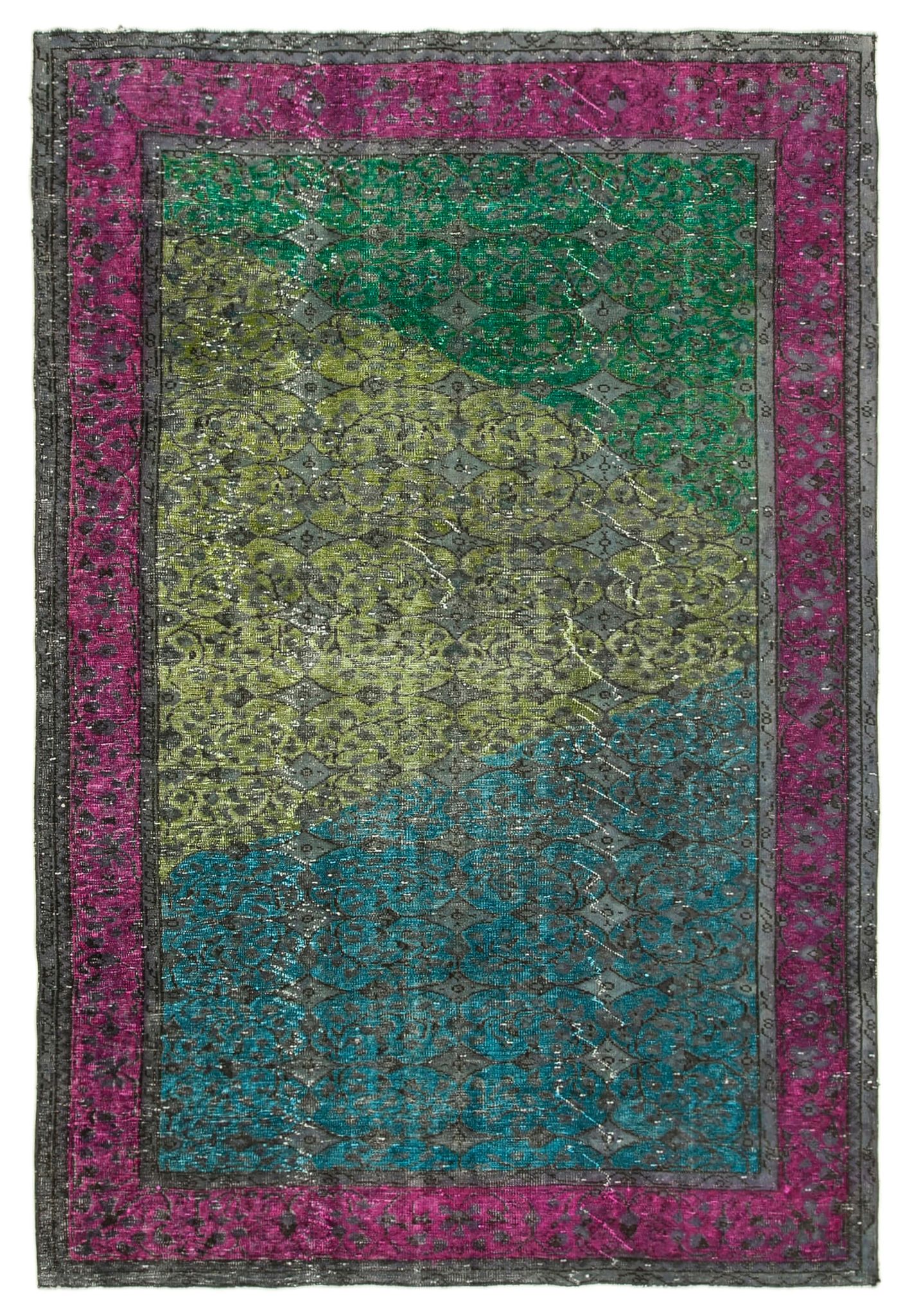 Hand-knotted carved anatolian 1970s 205 cm x 303 cm fuchsia carpet