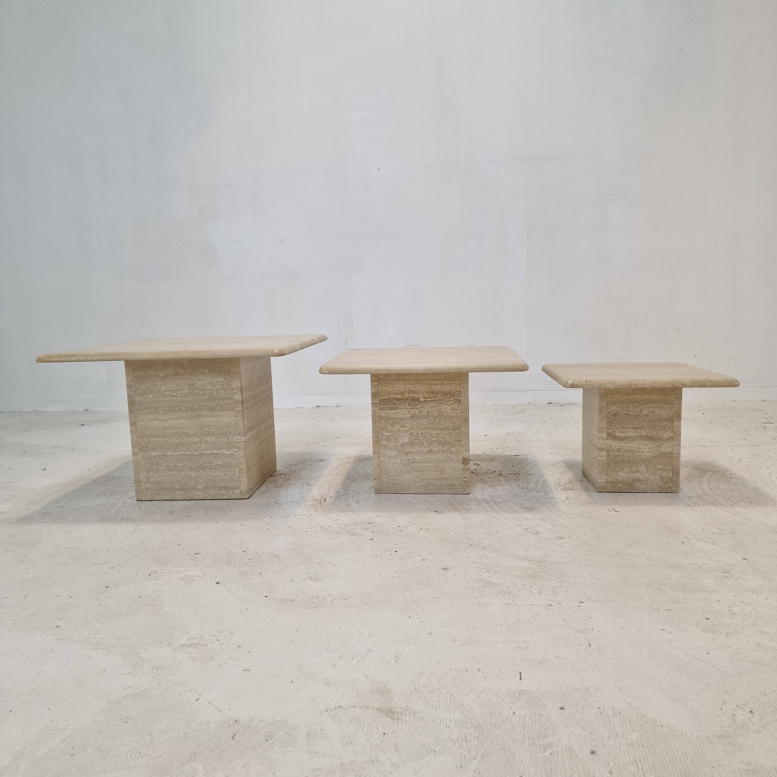 Set of 3 italian travertine coffee or side tables, 1980s